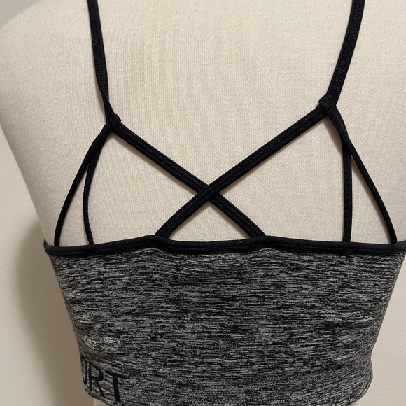 Women's DKNY Sport Seamless Strappy Low-Impact Sports Bra Grey Black Sz Large - Picture 6 of 8
